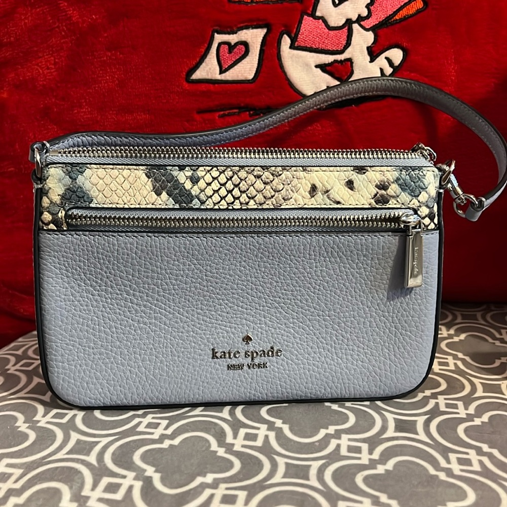 Kate Spade Leila Snake Embossed Convertible Wristlet Clutch Muted Blue